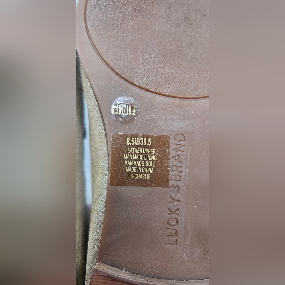 Lucky Brand Chaslie Leather Scalloped Gold Tan Metallic Slip On Loafers Size 8.5 - Picture 11 of 13